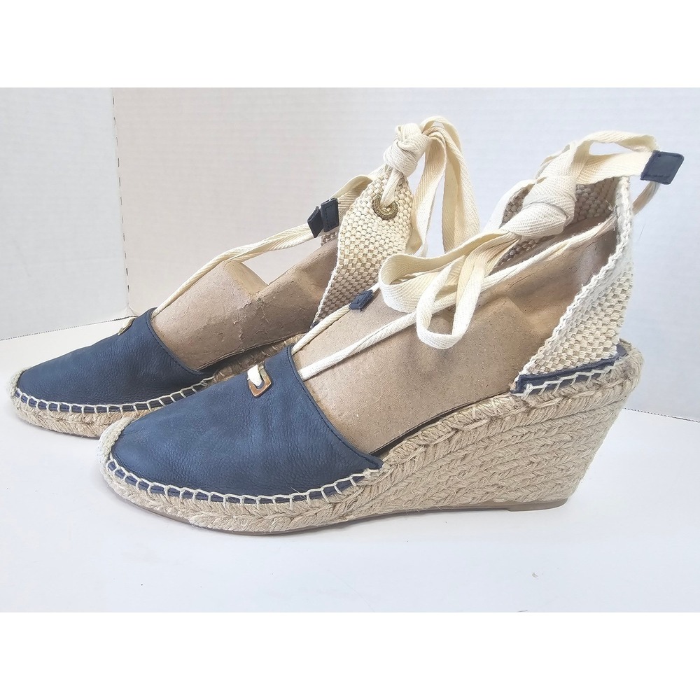 Diane von Furstenberg Marcelle Espadrille Wedge Sandals Blue Calf Leather  SZ 11